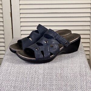 Clarks Bendables Ella Fusion Blue Sandals Shoes Slide On Wedge Women's Size 8 M